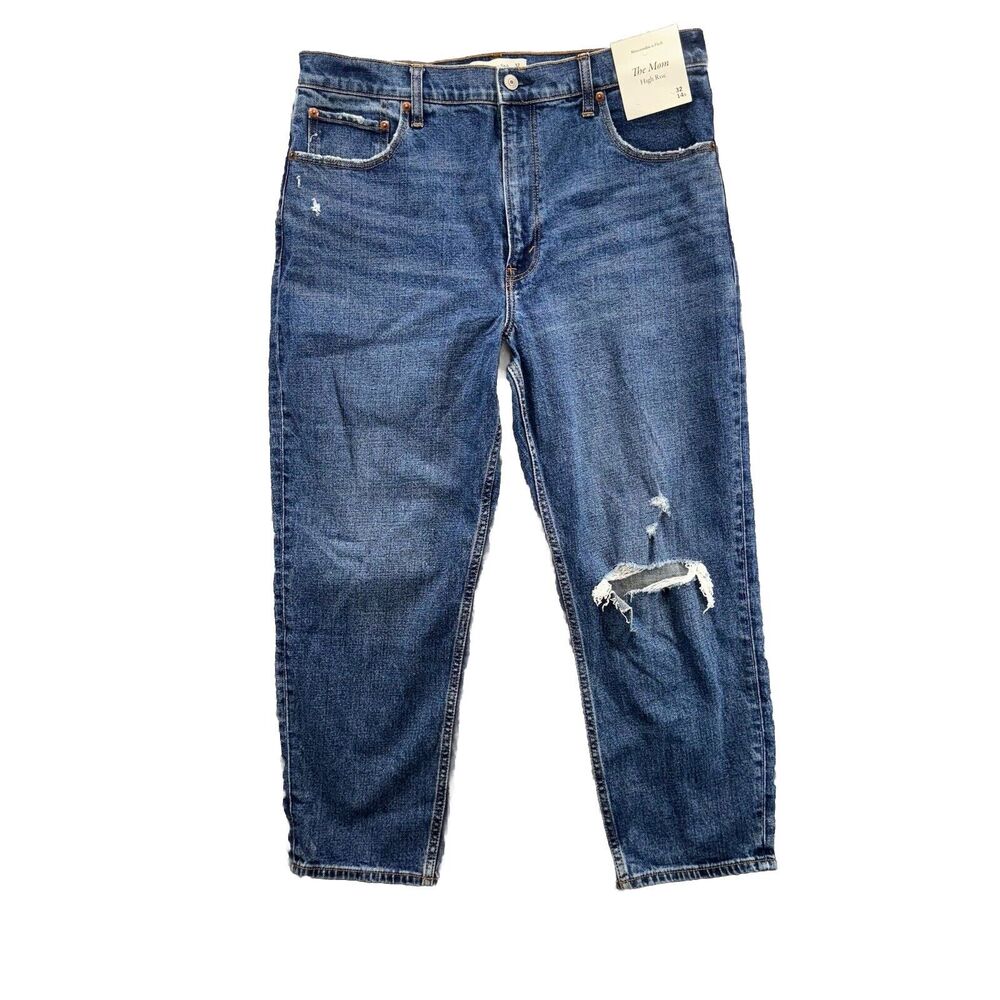 Abercrombie & Fitch High-Rise Distressed Blue Jeans